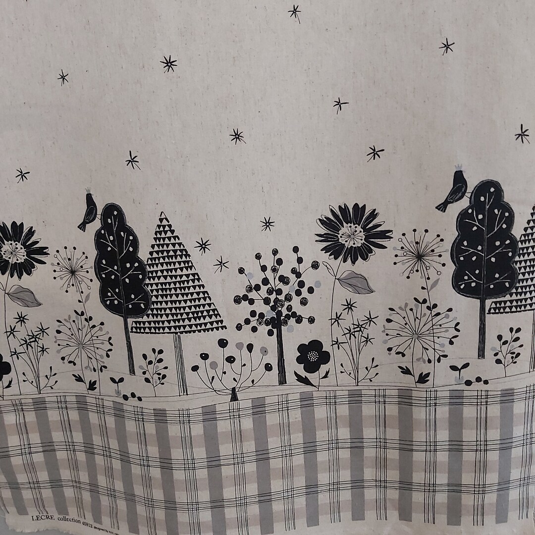 Canvas Cotton & Linen Fabric by Koko Seki Lecre 40812 Floral and Check