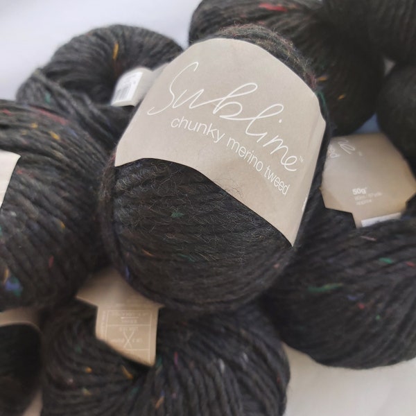 Sublime Garne Chunky Merino Tweed Shade 241 schwarz, 50g Knäuel - 80% Merinowolle zum Handstricken oder Häkeln, ein Premiumgarn