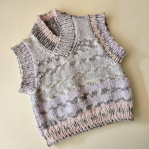 Handknitted Baby Tank chest 16&quot; (41cm)  in pretty pastels, handmade with V neck to fit birth to 3 months, with cotton & wool, machine wash
