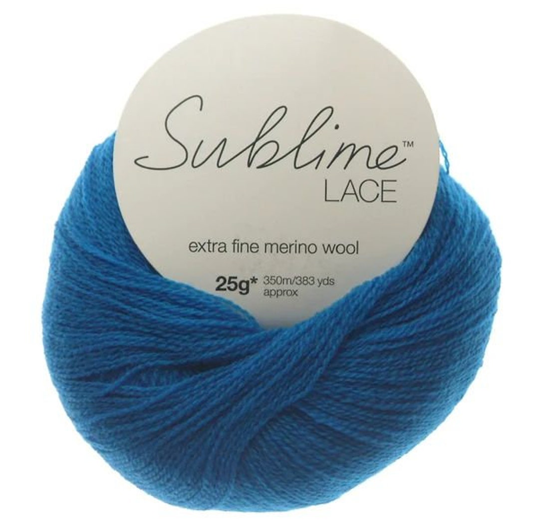 Sublime Lace Yarn Extra Fine Merino Wool Shade 401 25g Balls 100% Merino  Wool, 350 Metres, Peacock Blue, 