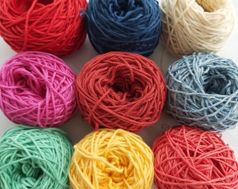 Mixed pack of 9 pure cotton yarn in mini balls for knitting & crochet - perfect for bunting, face cloths, weaving, crafting, amigurumi