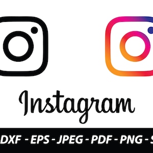 May include: Black and white Instagram logo with the word "Instagram" in a stylized font below. A colorful version of the logo is shown to the right.