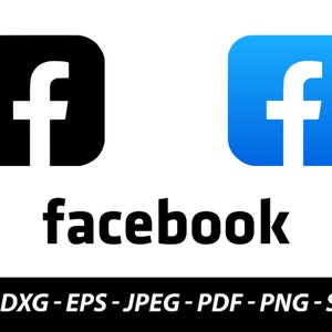 May include: A black and white logo of the letter "f" inside a square, with the word "facebook" in black text below. The logo is also shown in blue.
