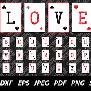Eleganti file tagliati con alfabeto monogramma diviso: Disegni ispirati alle carte da poker per Cricut e Silhouette - SVG, DXF, PNG - 26 file individuali