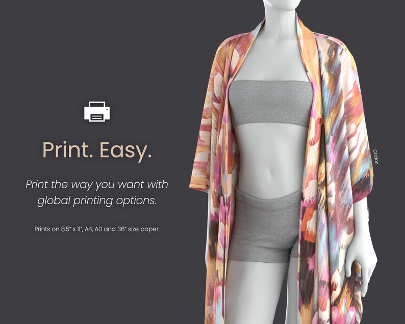 Duster Kimono Printable Sewing Pattern Style TW71 Etsy