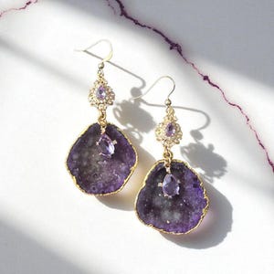 Purple Geode Charm Earrings