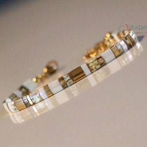 Tila bracelet for women – Miyuki glass beads in ivory, topaz and gold | Bohemian bracelet minimalist | Boho chic jewelry | Cadeau pour elle