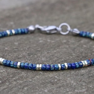 bracelets for women, dainty bracelet, beaded jewelry, glass beads, blue silver jewelry, small bracelet men, boho jewelry, handmade, gift