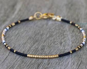 dainty gold bracelet, beaded bracelet, minimalist jewelry, tiny gold bracelet, bracelets for women, gold black white bracelet, gift for her