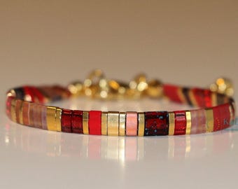 tila bracelets for women, beaded bracelets, dainty bracelet, tila beads, handmade jewelry, red bracelet, glass beads, trendy, gift mom, boho