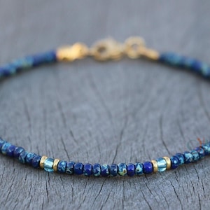 bracelets for women, handmade jewelry, cobalt blue and gold anklet, glass bead bracelet, small bead bracelet, dainty jewelry, gift for her