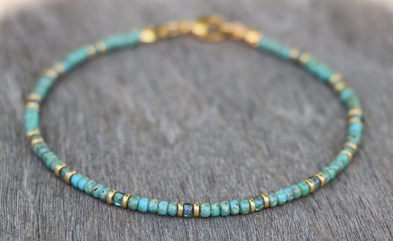 turquoise necklace, gold turquoise jewelry, necklace for women, beaded necklace, turquoise beaded necklace, small necklace, miyuki necklace image 2