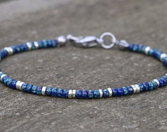 bracelets for women, dainty bracelet, beaded jewelry, glass beads, blue silver jewelry, small bracelet men, boho jewelry, handmade, gift