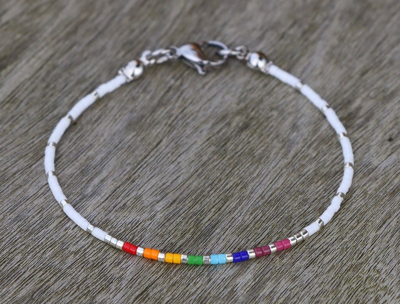 subtle pride bracelet, LGBT bracelet, discreet pride, beaded bracelet, LGBTQ bracelet, rainbow bracelet, subtle pride jewelry, pride gift image 8