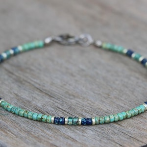 Turquoise beaded bracelet or anklet for women, boho jewelry with Miyuki seed beads and silver accents. ankle bracelet, minimalist bracelet