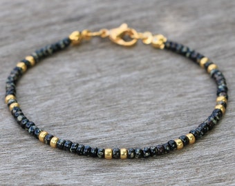 beaded bracelet, black bracelets for women, dainty black gold bracelet, tiny black bracelet, minimalist black bracelet, thin beaded bracelet