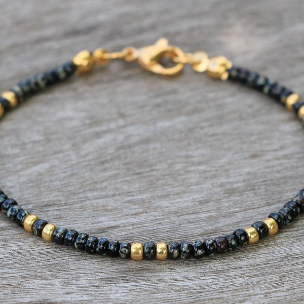 beaded bracelet, black bracelets for women, dainty black gold bracelet, tiny black bracelet, minimalist black bracelet, thin beaded bracelet