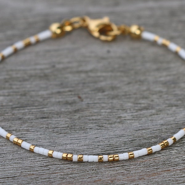 bracelets for women, beaded bracelet, gold white bracelet, dainty seed bead bracelet, thin bead bracelet, handmade jewelry, tiny bracelets