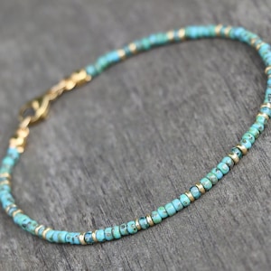 turquoise necklace, gold turquoise jewelry, necklace for women, beaded necklace, turquoise beaded necklace, small necklace, miyuki necklace image 8