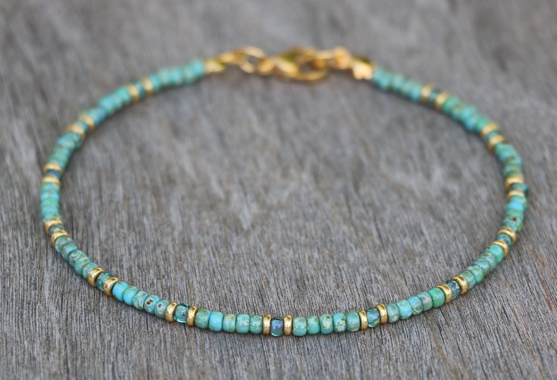 turquoise necklace, gold turquoise jewelry, necklace for women, beaded necklace, turquoise beaded necklace, small necklace, miyuki necklace image 1