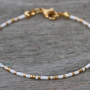bracelets for women, beaded bracelet, gold white bracelet, dainty seed bead bracelet, thin bead bracelet, handmade jewelry, tiny bracelets