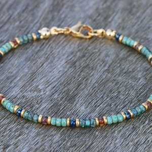 bracelets de cheville pour femmes, bracelet turquoise, bracelet délicat, turquoise doré, bracelet femme, bracelet en perles de verre, bracelet surfeur, bracelet de plage image 4