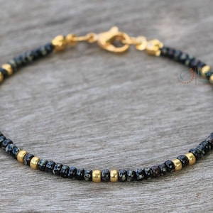 beaded bracelet, black bracelets for women, dainty black gold bracelet, tiny black bracelet, minimalist black bracelet, thin beaded bracelet