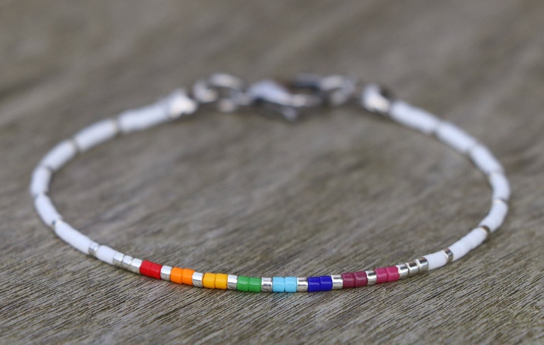 subtle pride bracelet, LGBT bracelet, discreet pride, beaded bracelet, LGBTQ bracelet, rainbow bracelet, subtle pride jewelry, pride gift image 4
