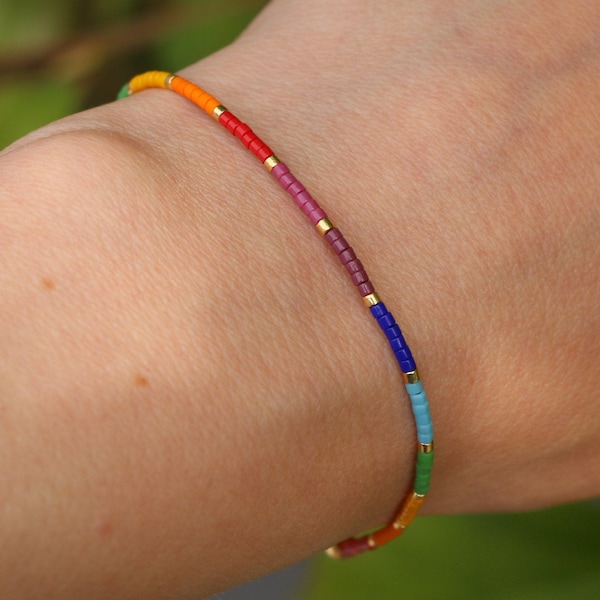 LGBTQ bracelet, pride bracelet, rainbow, beaded bracelet, bracelets for women, subtle pride, minimal bracelet, thin LGBT bracelet, colorful