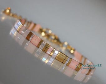 Pulseras de tila para mujer, pulseras de cuentas, pulsera rosa, pulsera delicada, cuentas de tila, pulsera Miyuki, joyería rosa, pulsera de cuentas de vidrio