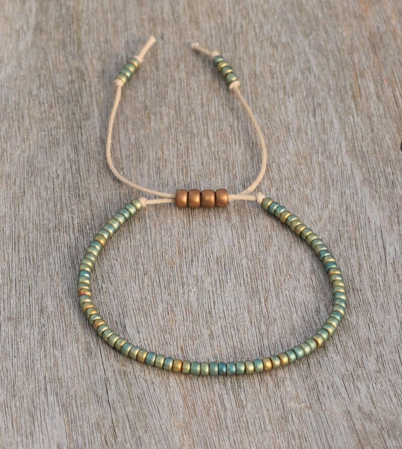 Green Seed Bead Bracelet Tiny Beaded Bracelet for Women Etsy