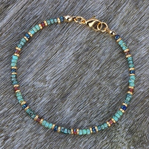 bracelets de cheville pour femmes, bracelet turquoise, bracelet délicat, turquoise doré, bracelet femme, bracelet en perles de verre, bracelet surfeur, bracelet de plage image 6