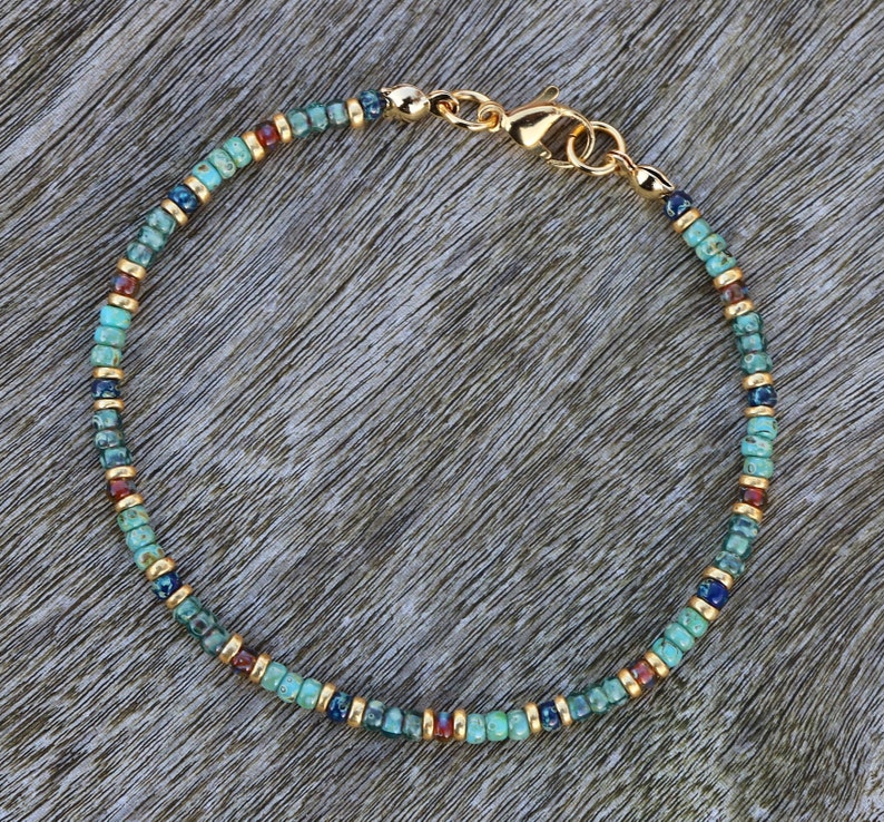 ankle bracelets for women, turquoise anklet, dainty anklet, gold turquoise , womens anklet, glass bead anklet , surfer anklet, beach anklet zdjęcie 6