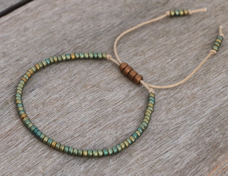Green Seed Bead Bracelet Tiny Beaded Bracelet for Women Etsy