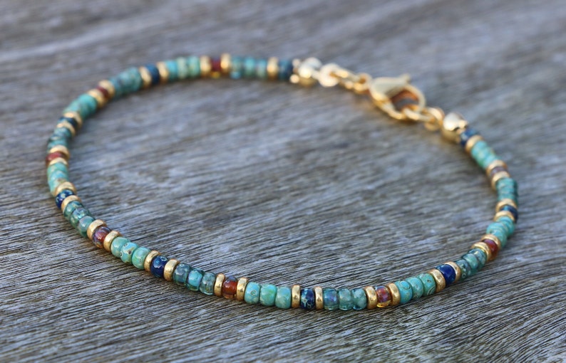 ankle bracelets for women, turquoise anklet, dainty anklet, gold turquoise , womens anklet, glass bead anklet , surfer anklet, beach anklet zdjęcie 3