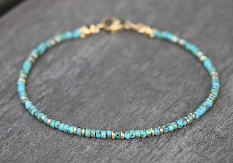 turquoise necklace, gold turquoise jewelry, necklace for women, beaded necklace, turquoise beaded necklace, small necklace, miyuki necklace image 7