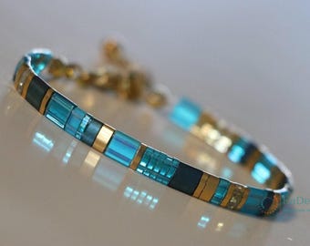 tila bracelet, beaded bracelets for women, aqua turquoise jewelry, tila beads, beach jewelry, dainty bracelet, handmade gift, glass beads