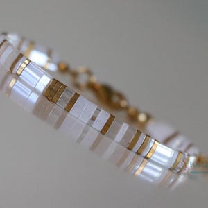 tila bracelet, gold white bracelet, beaded bracelets for women, tila beads, dainty bracelet, glass beads, handmade jewelry, white gold