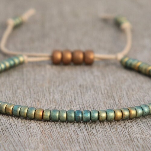 Green Seed Bead Bracelet Tiny Beaded Bracelet for Women Etsy