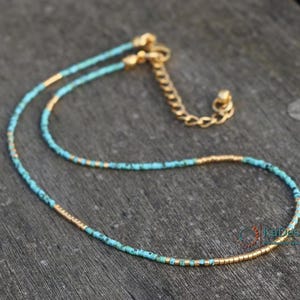 turquoise necklace, dainty beaded necklace for women, minimalist necklace, boho necklace, choker, miyuki necklace, gift for her, bohemian