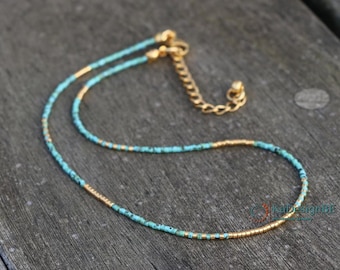 turquoise necklace, dainty beaded necklace for women, minimalist necklace, boho necklace, choker, miyuki necklace, gift for her, bohemian