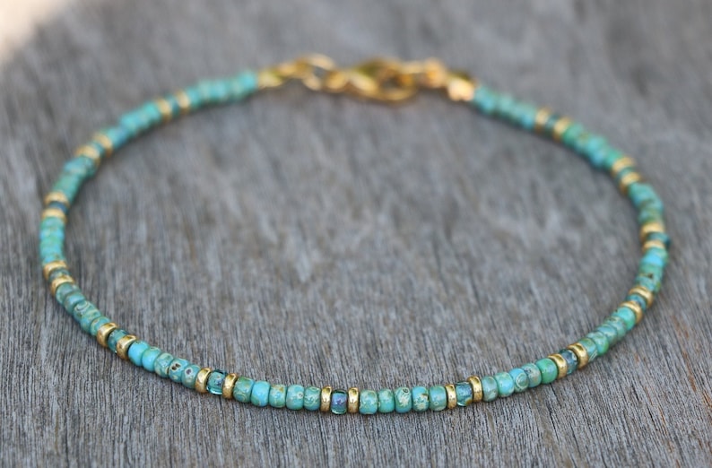 turquoise necklace, gold turquoise jewelry, necklace for women, beaded necklace, turquoise beaded necklace, small necklace, miyuki necklace image 10