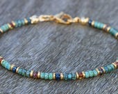 ankle bracelets for women, turquoise anklet, dainty anklet, gold turquoise , womens anklet, glass bead anklet , surfer anklet, beach anklet
