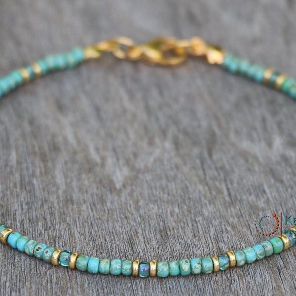turquoise necklace, gold turquoise jewelry, necklace for women, beaded necklace, turquoise beaded necklace, small necklace, miyuki necklace