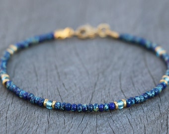 bracelets for women, handmade jewelry, cobalt blue and gold anklet, glass bead bracelet, small bead bracelet, dainty jewelry, gift for her