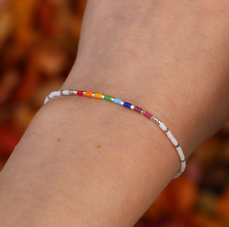 subtle pride bracelet, LGBT bracelet, discreet pride, beaded bracelet, LGBTQ bracelet, rainbow bracelet, subtle pride jewelry, pride gift image 2