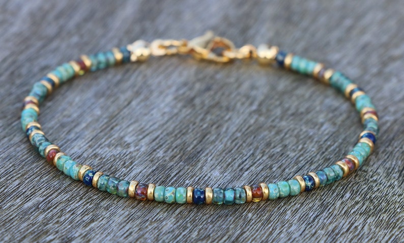 bracelets de cheville pour femmes, bracelet turquoise, bracelet délicat, turquoise doré, bracelet femme, bracelet en perles de verre, bracelet surfeur, bracelet de plage image 1
