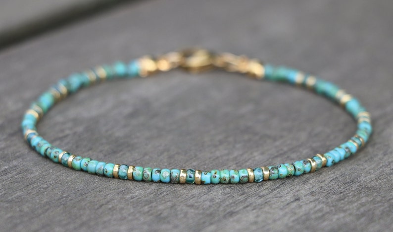 turquoise necklace, gold turquoise jewelry, necklace for women, beaded necklace, turquoise beaded necklace, small necklace, miyuki necklace image 6