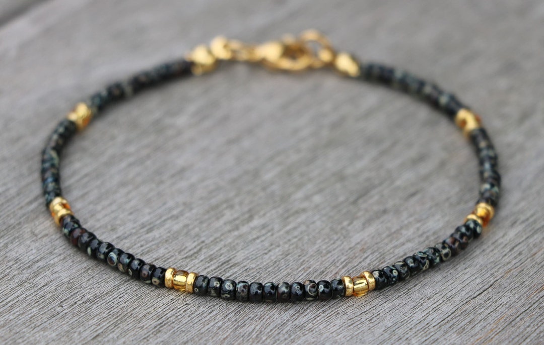 Bracelet De Cheville Doré Brillant Avec Perle Olive Et Turquoise - Modèle 683 - Occasion Très Bon état