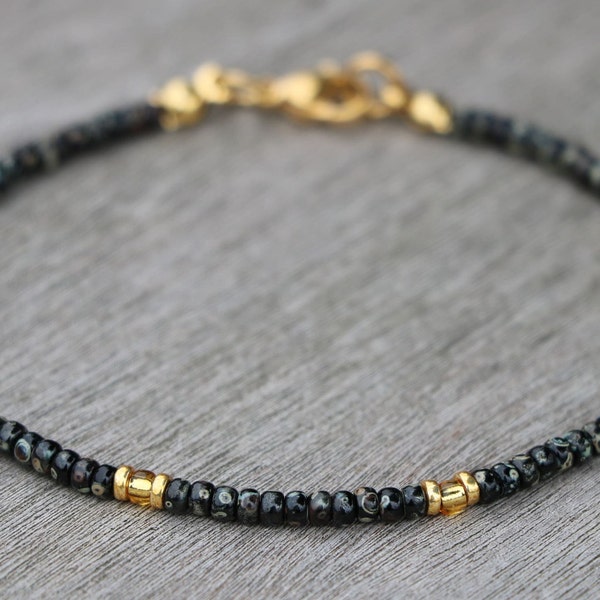 bracelets for women, ankle bracelet, beaded bracelet, black gold bracelet, beaded anklet, glass bead bracelet, handmade jewelry, gift